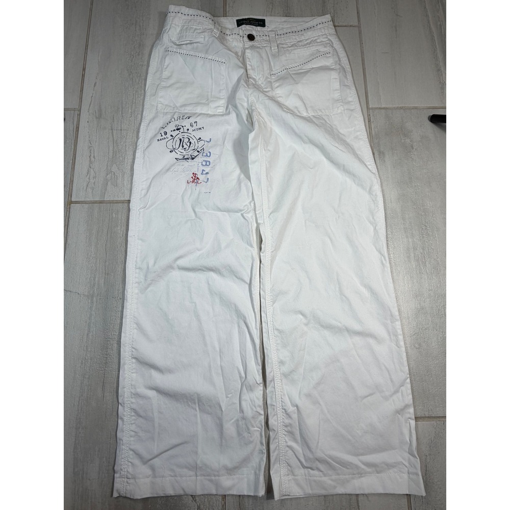 Lauren Ralph Lauren White Nautical Graphic Wide Leg Cotton Pants Womens 4